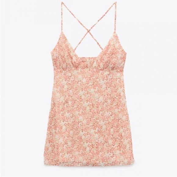 Zara Floral Print Lined Mini Slip Dress | Size M Peach Pink Summer Sundress - Picture 3 of 16